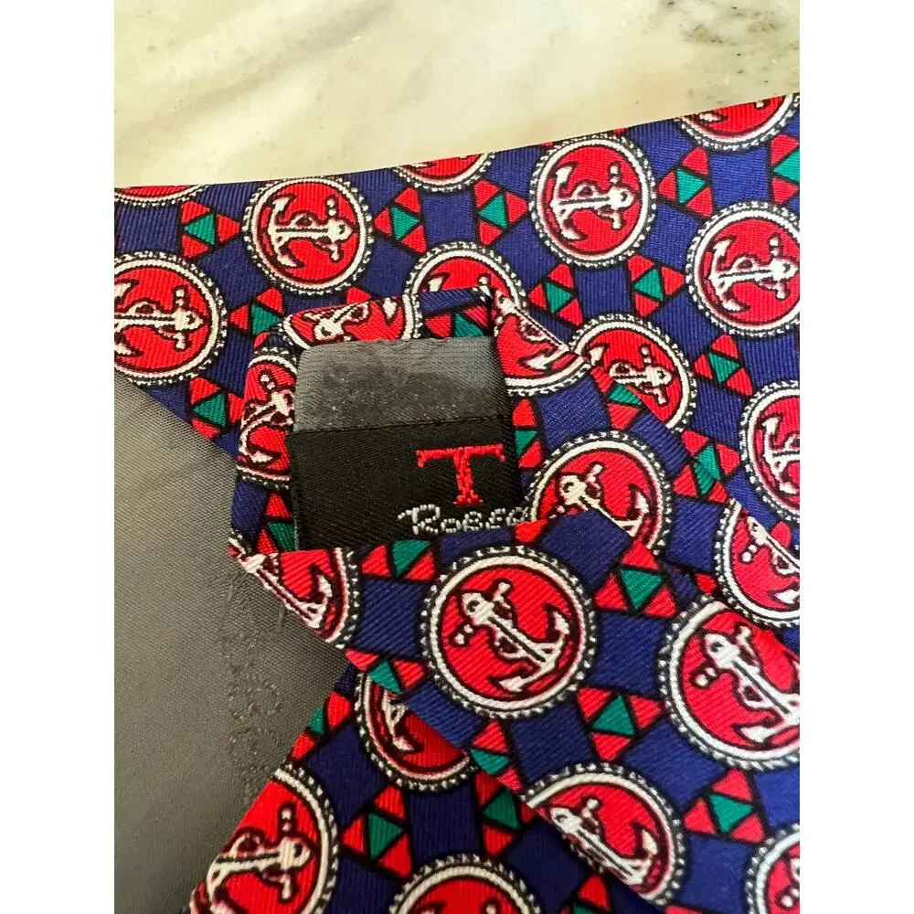 Vintage Robert Talbott Silk Tie Vibrant Nautical Anchor Print